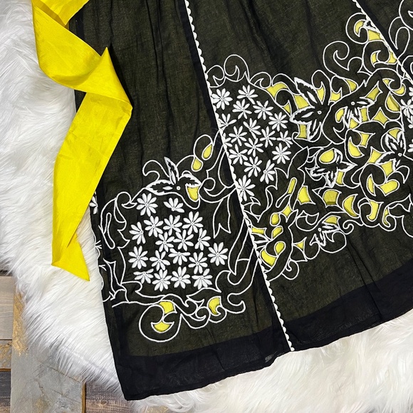 Like New! Floreat {Anthro} Embroidered Black | Yellow Silk Eyelet Dress | XS 2 - Picture 10 of 16